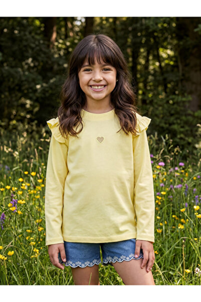 Globus By Styli Globus Girls Yellow Round Neck Long Sleeves Ruffle Detail T-S...