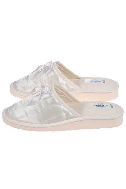 Amaryllis Slippers Γυναικεία νυφική ιβουάρ σατέν βαμβακερή ελληνική παντόφλα