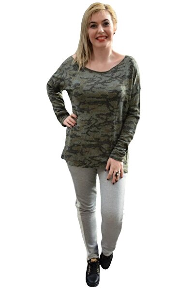 OEM Bluza in tendinte, verde, inchis cu imprimeu rafinat, aspect lucios