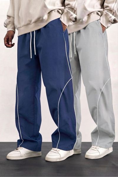 SERABLANKA 2-Piece Men's Oversize Sweatpants with Piping Detail, Loose Fit, C...