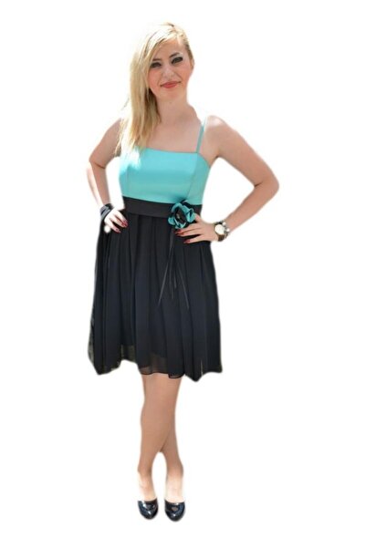 OEM Rochie rafinata, scurta, bicolore , negru-turcuaz