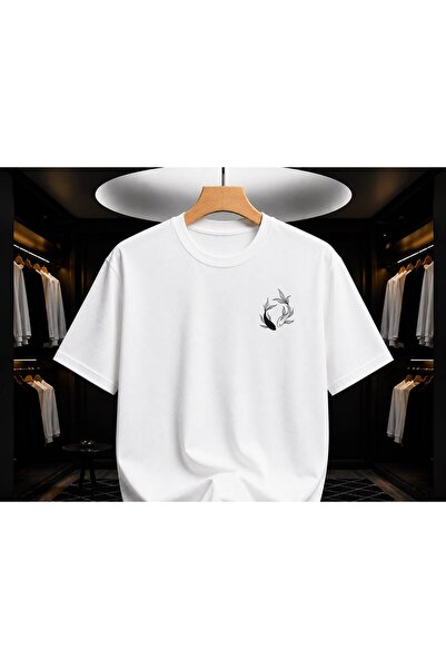 EYMORA White Yin Yang Koi Fish Minimal Print Unisex T-Shirt – Japanese-Inspir...