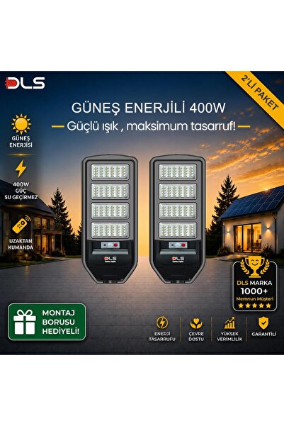 DLS 2'li Paket 400W Güneş Enerjili Solar Sokak Lambası Hareket Sensörlü LED B...