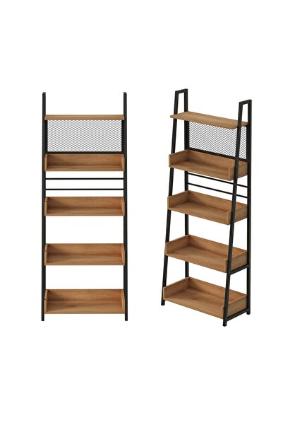 Rebiko Bibliotecă tip scară pentru living, înaltă, stil industrial, 5 rafturi