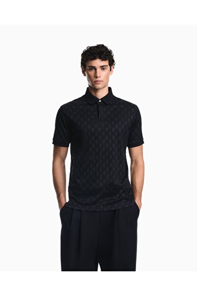Emporio Armani Men's Regular Cut Logo Printed Short Sleeve Navy Blue Polo Nec...
