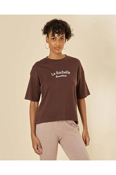 REDTAG Women Brown Embroidered T-Shirt