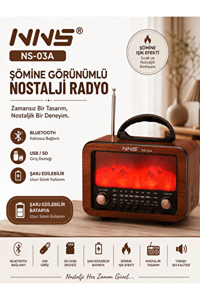 NNS ŞÖMİNE TASARIM NOSTALJİK RADYO BLUETOOTH USB