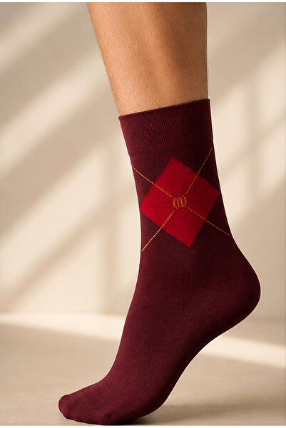 Mısırlı Organic Cotton Diamond Patterned Men's Socks Claret Red