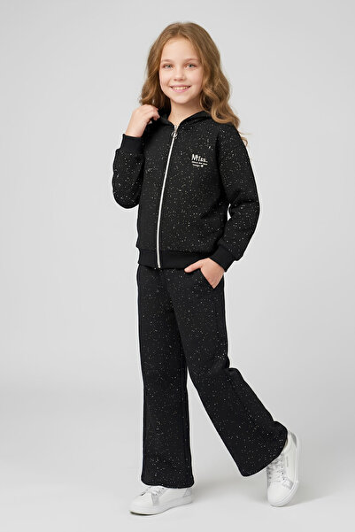 MODANINO Girl's Glittery+Zippered+Hooded Top and Bottom Set 3-12 Years 12749Ds
