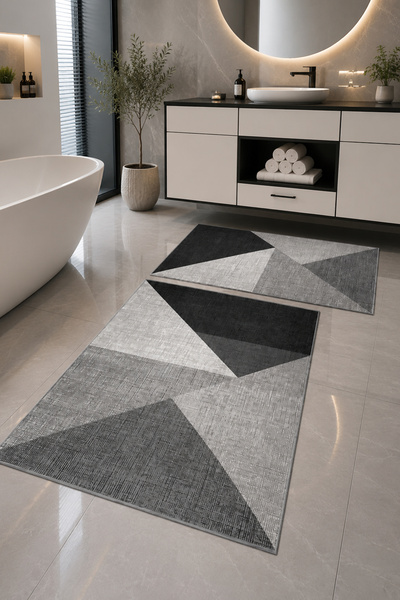 Zetahalı Digital Printing Washable Non-Slip Base 2-Piece Bathroom Mat Set 40X...