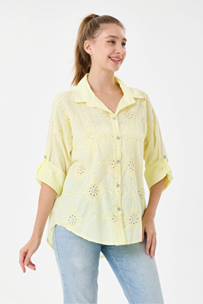della moor Women's Yellow Italian Floral Embroidered Sequined Foldable Long S...