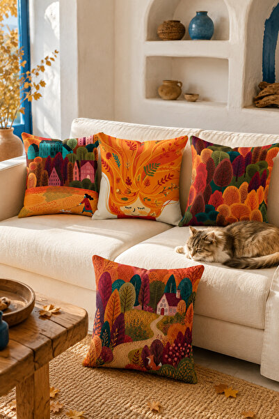 Moud's Set de 4 huse de pernă decorative cu model Pădurea de Toamnă Mouds 43x...