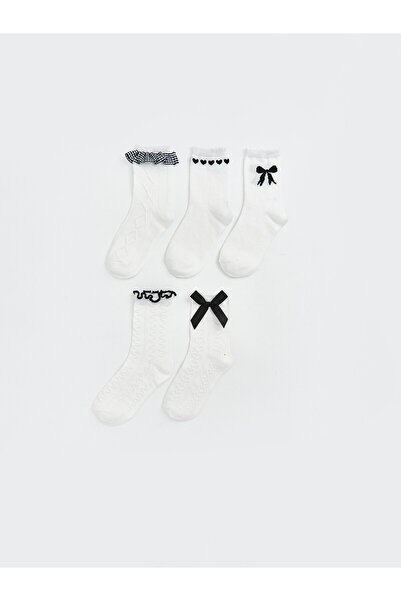 LC Waikiki Lcw Kids White Patterned Girls' Socks with Nevavm Difference