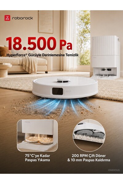 Roborock İstasyonlu Robot Süpürge Islak Moplu 18500 Pa Güçlü Emiş Halı Algıla...