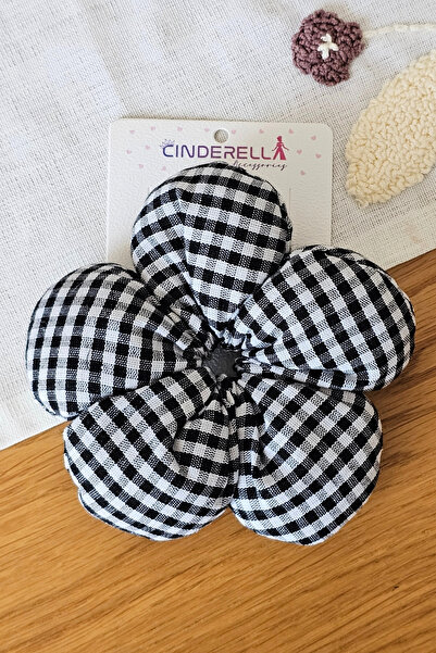 Cinderella Elastic de păr pufos, alb-negru, cu model Gingham, 10 cm - Elastic...