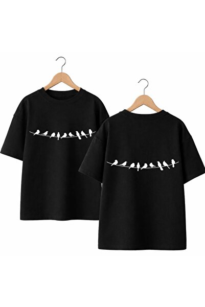 playwear İpte Karga Back and Front Chest Printed 100% Cotton Oversize Loose R...
