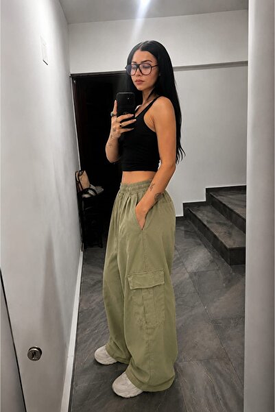 Kargo Cepli Geniş Paça Pantolon