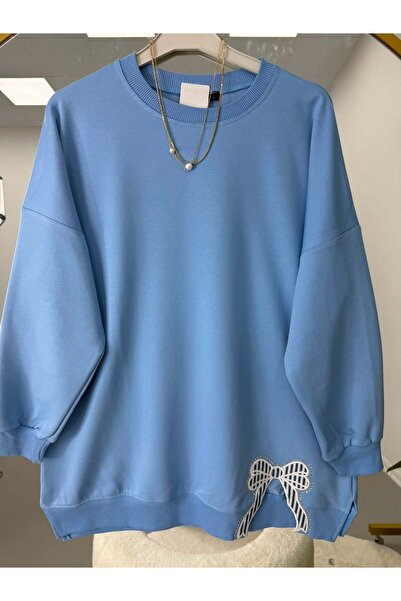 modasindoma Ribbon Embroidered Hijab Tunic Blue