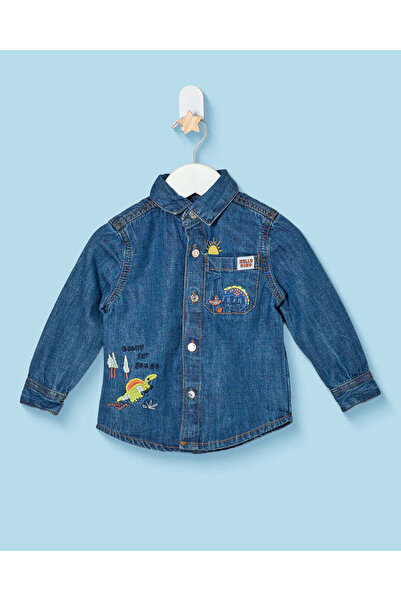 REDTAG Infant Boys Dark Wash Denim Long Sleeve Shirt