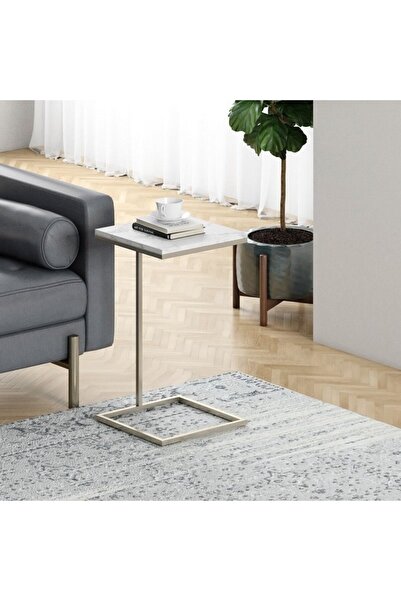 Roots Furniture طاولة مارتيني مربعة مقاس 14 بوصة من النيكل المصقول مع رخام كا...