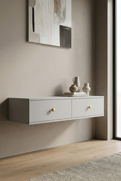 zetuna home TDA1202BG DUVARA MONTAJ TV STAND, TV RAFI BEYAZ - GOLD 120CM