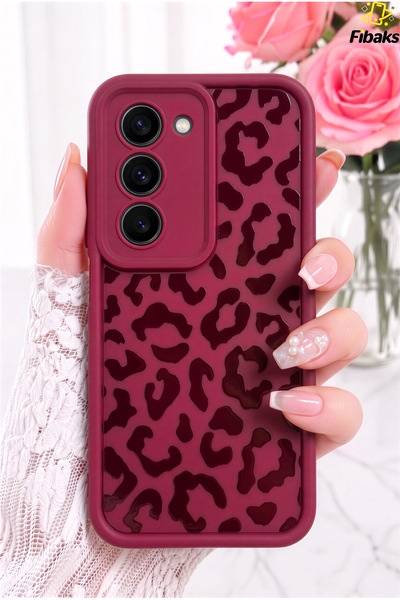Fibaks Redmi 15 4G/5G Kılıf Bordo Leopar Desenli Silikon Kılıf | Kamera Korum...