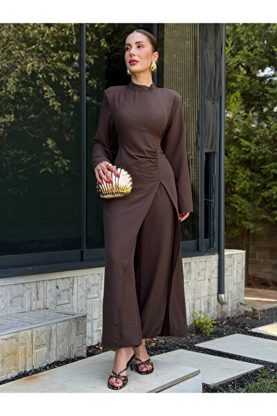 YK FASHION Arkadan Ayarlanabilir Fermuar Detaylı Abaya Takım