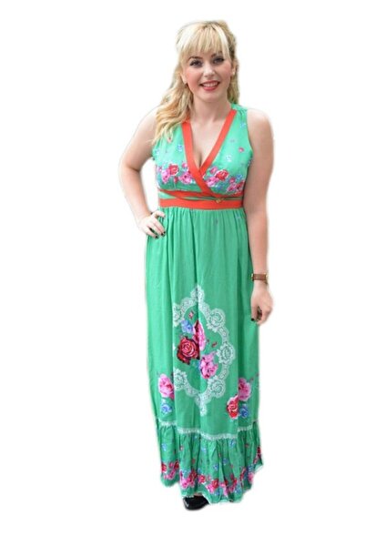 OEM Rochie rafinata model lung, de culoare verde cu design floral