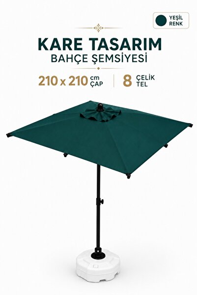 Düvenci Alubrella Yeşil 210x210 Kare 8 çelik tel Bahçe Şemsiyesi BİDONLU