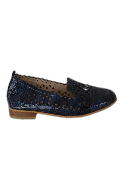 OEM Balerin casual din piele naturala lacuita, perforata, bleumarin