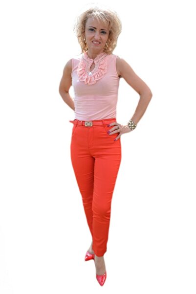 OEM Pantalon lung de vara, culoare rosie, cu design de strasuri