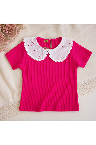 Generic Brand Fuchsia Cotton Baby Collar T-Shirt