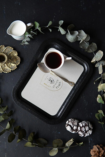 Evle Exclusive Azura Sugar Patterned Metal Tray, 23 X 30 Cm, Presentation Tra...