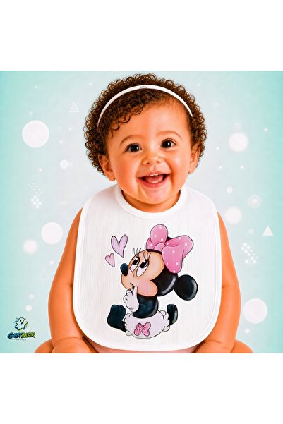 Ghostbastır Design Minnie Mouse Linen Baby Bib – Soft, Absorbent, Washable, S...