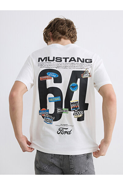 LC Waikiki Trendlucky Men's T-Shirt with Oval Collar and Ford Print