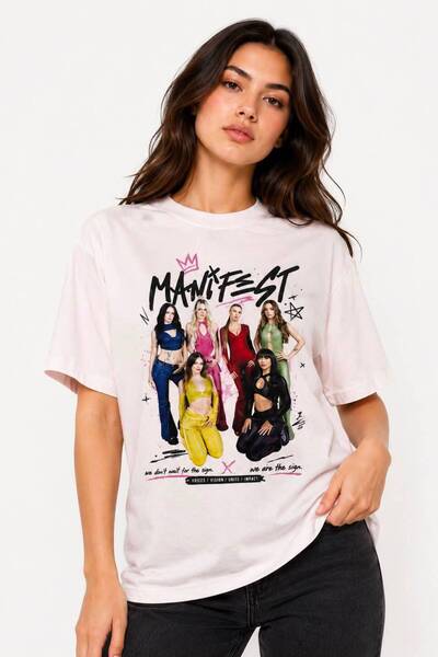LUCEVERA Kız Çocuk Manifest Baskılı Oversize Tişört | Günlük Yazlık T-Shirt