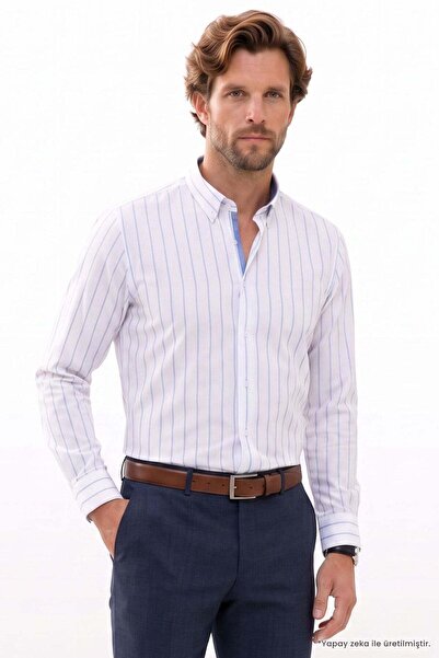 Tudors Men's Regular Fit Comfortable Cut Button Collar Long Sleeve Striped Co...