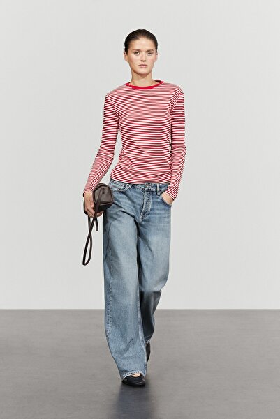 Massimo Dutti %100 pamuklu uzun kollu çizgili t-shirt