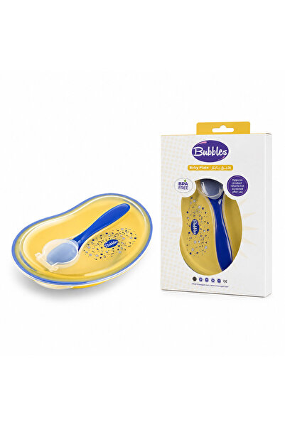 Bubbles بابلز طبق طعام للأطفال مع غطاء محكم وملعقة، مناسب للميكروويف وغسالة ا...