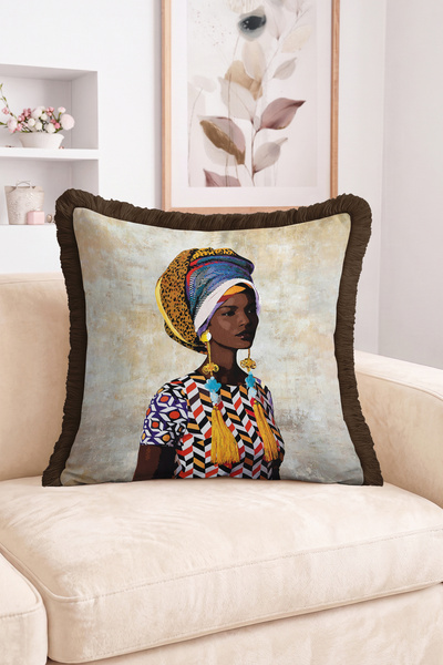Realhomes Ethnic Geometric Patterned Fringed Throw Pillow Cover with African ...