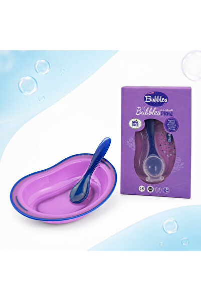 Bubbles بابلز طبق طعام للأطفال مع غطاء محكم وملعقة، مناسب للميكروويف وغسالة ا...