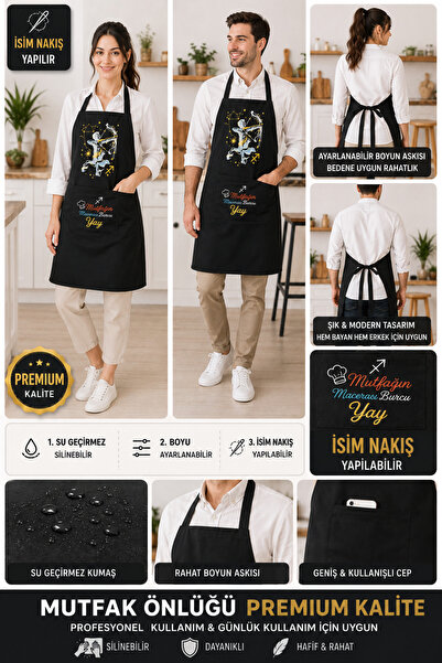 deepsed Yay Burcu Önlük | Kişiye Özel İsim Nakışlı Premium Mutfak Önlüğü