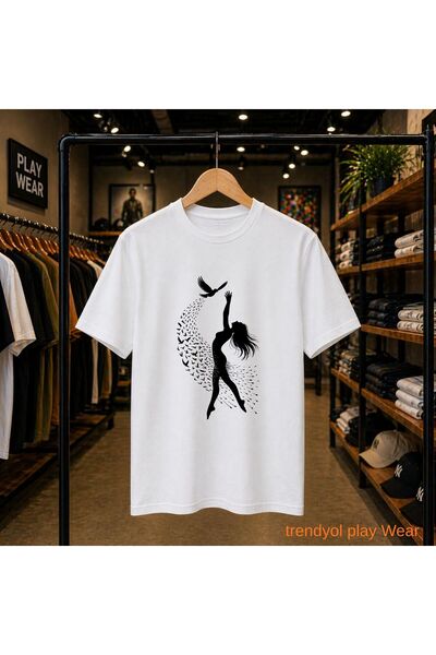 playwear تي شيرت شادو جيرل مطبوع عليه طائر، مصنوع من القطن بنسبة 100%، مقاس ك...