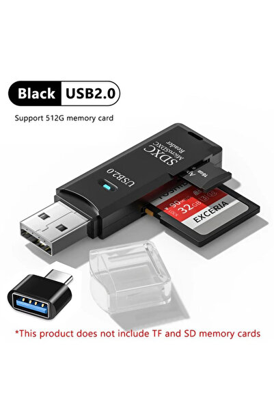 Choice31 قارئ بطاقات USB 2.0 أسود متعدد الوظائف 2 في 1 مع منفذ USB 3.0 لبطاقا...