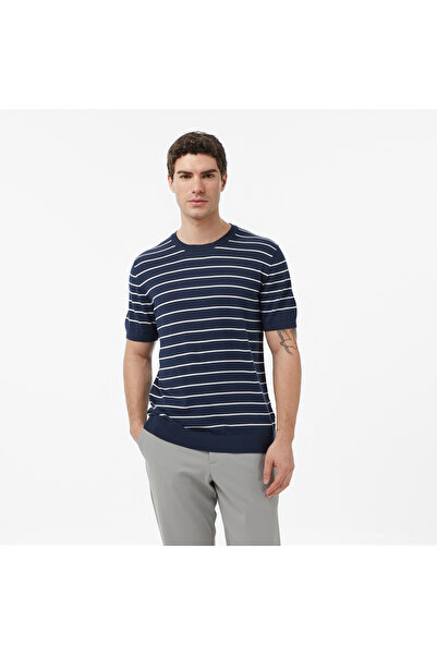 Nautica Erkek Lacivert Regular Fit Kısa Kollu Çizgili Triko