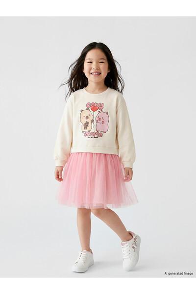 LC Waikiki Trendlucky Capyfun Printed Girl's Tutu Dress with Difference