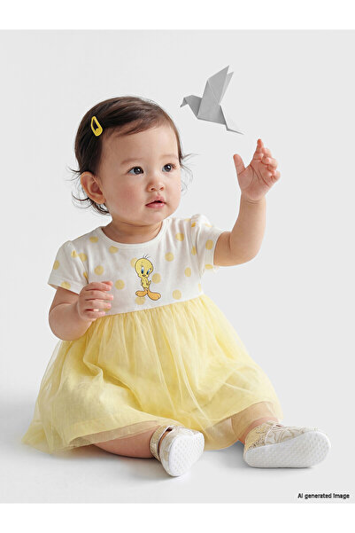 LC Waikiki Trendlucky Farkıyla Tweety Printed Tulle Baby Girl Dress