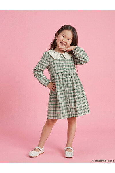 LC Waikiki Two Mt Shop Quality Baby Collar Plaid Flannel Girls' Dress