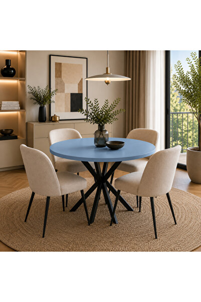 DUDECOR Modern Yuvarlak 90 cm Lake Boya Yemek Masası-Mutfak Masası Bebek Mavi...