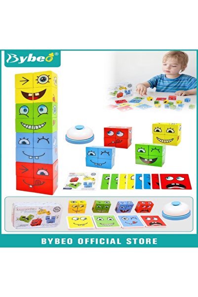 BYBEO Expression Blocks Set with Clap Bell and 64 Cards, Face Changing Wooden...